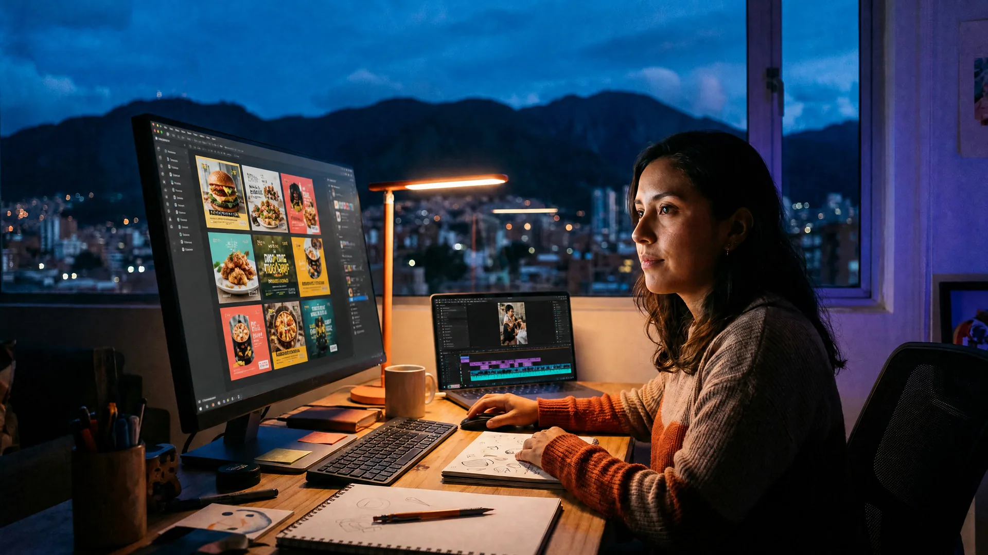 Diseñadora latina creando contenido para redes
